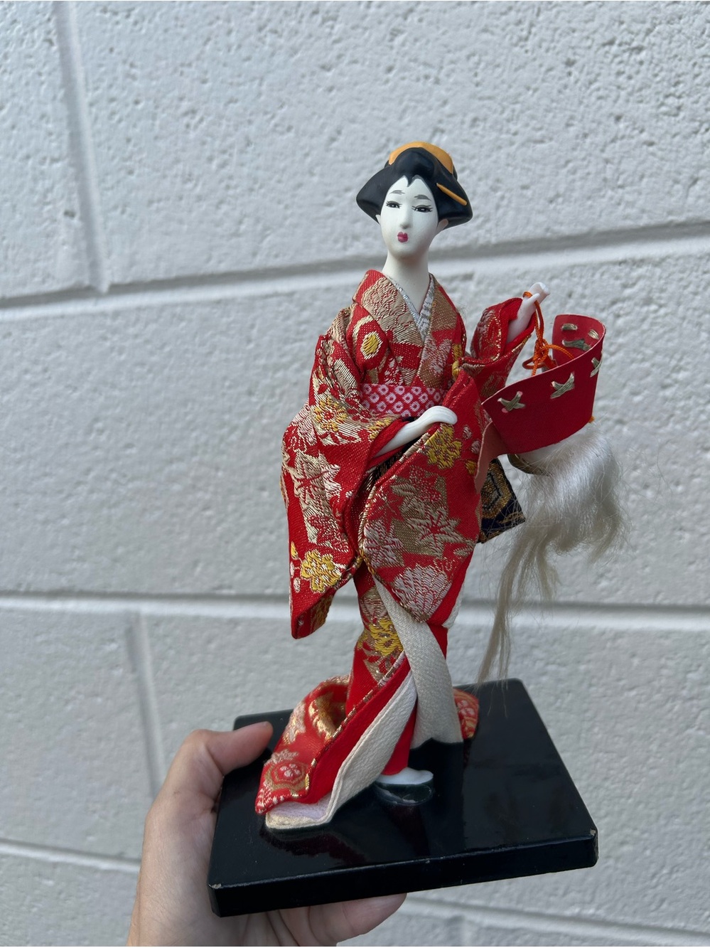 Vintage Red Japanese Geisha Doll Figurine Traditional Kimono Accent collectible